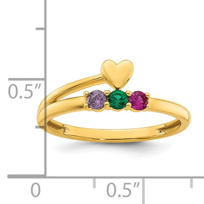 14k Heart with 3 Birthstone Mother's Ring Mounting