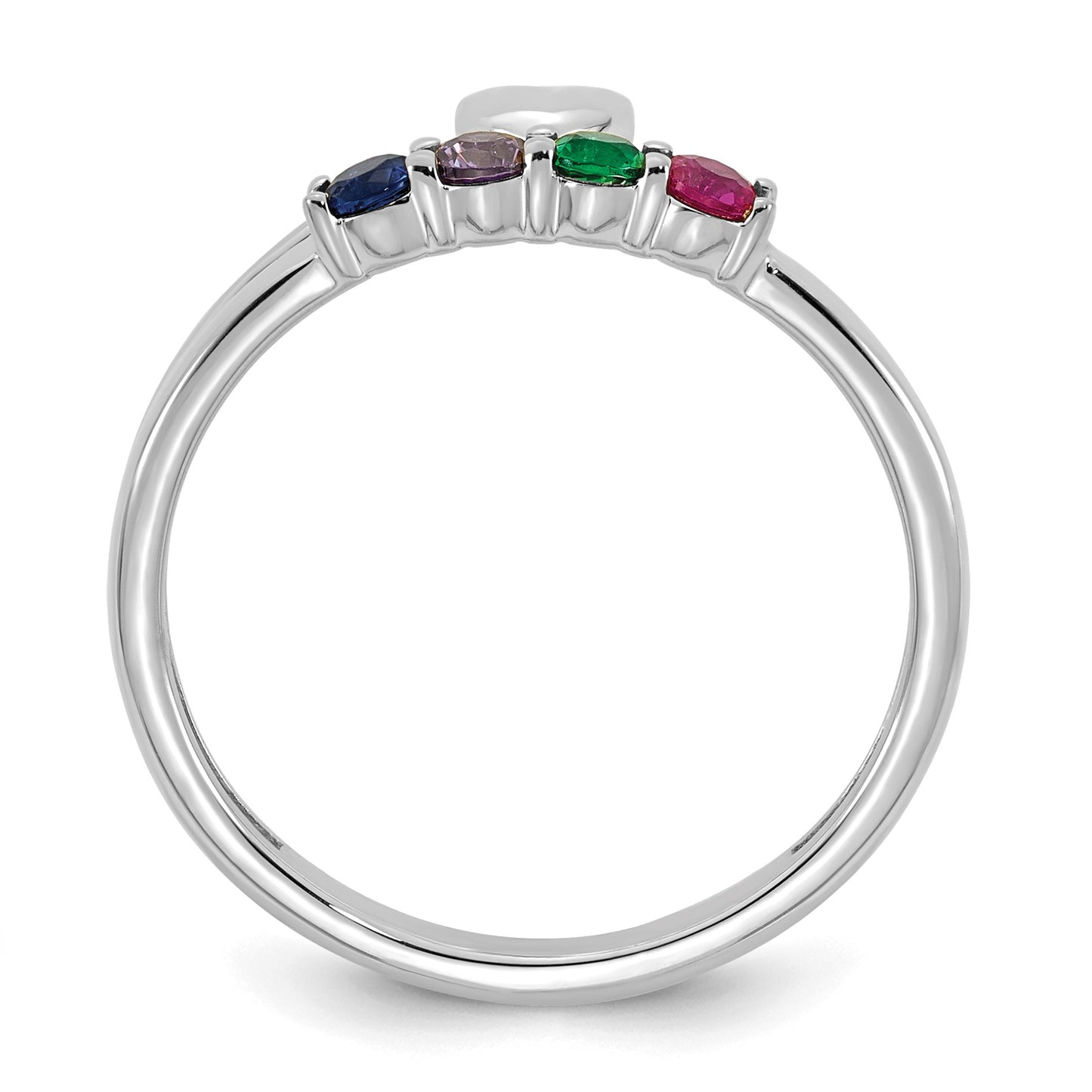 14k White Gold Heart with 4 Birthstone Mother's  Ring Mounting