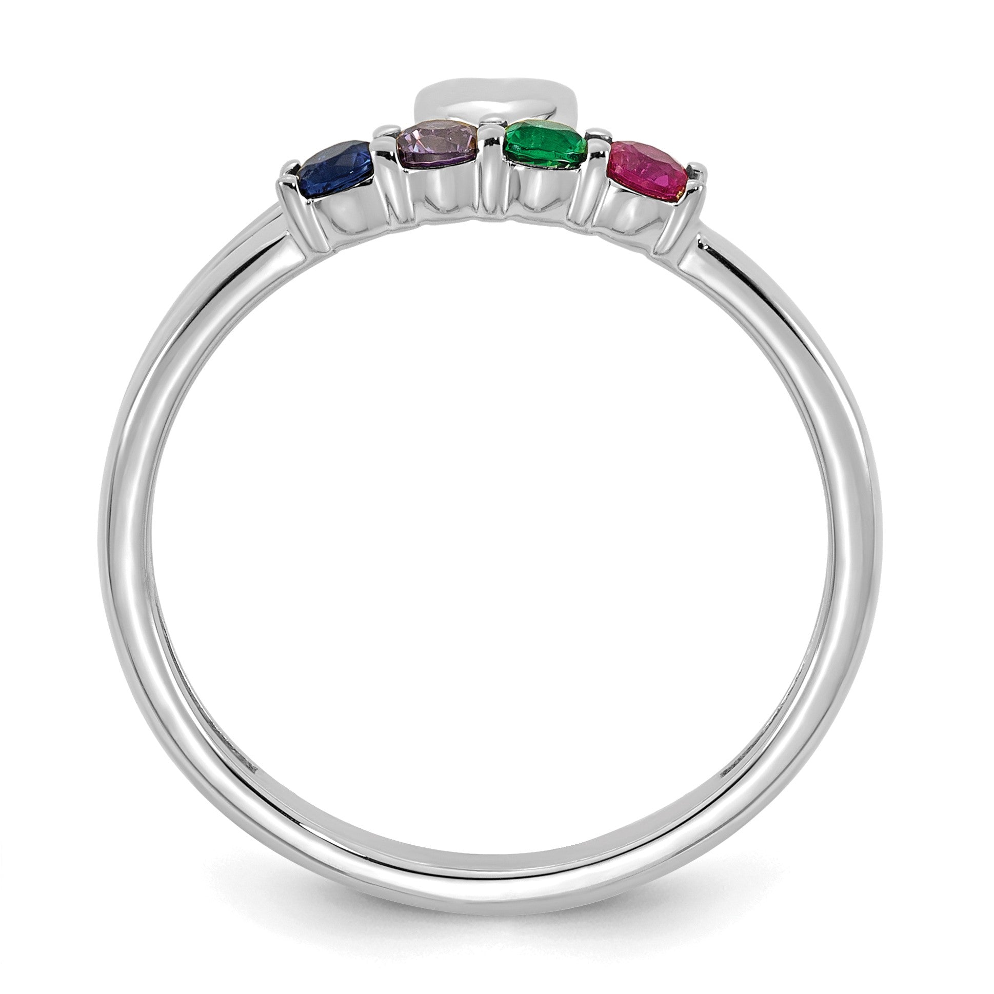 14k White Gold Heart with 4 Birthstone Mother's  Ring Mounting
