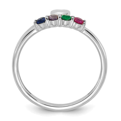 14k White Gold Heart with 4 Birthstone Mother's  Ring Mounting