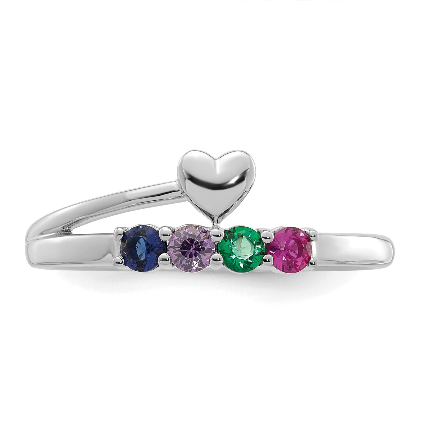 14k White Gold Heart with 4 Birthstone Mother's  Ring Mounting