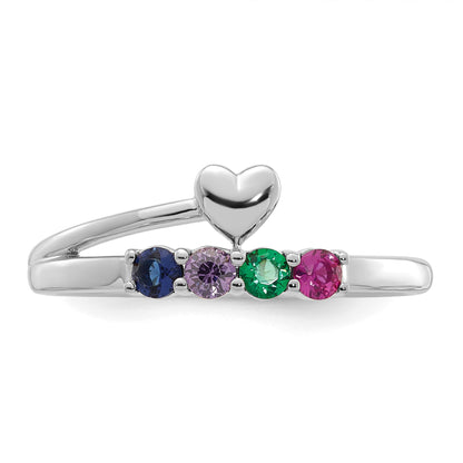 14k White Gold Heart with 4 Birthstone Mother's  Ring Mounting