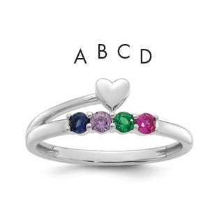 14k White Gold Heart with 4 Birthstone Mother's  Ring Mounting