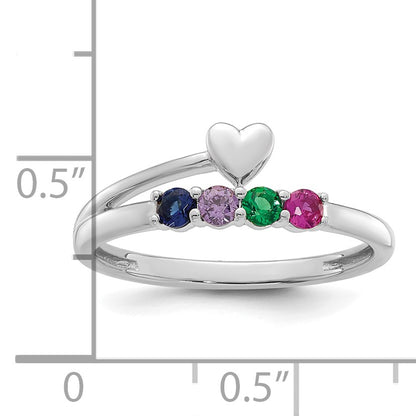 14k White Gold Heart with 4 Birthstone Mother's  Ring Mounting