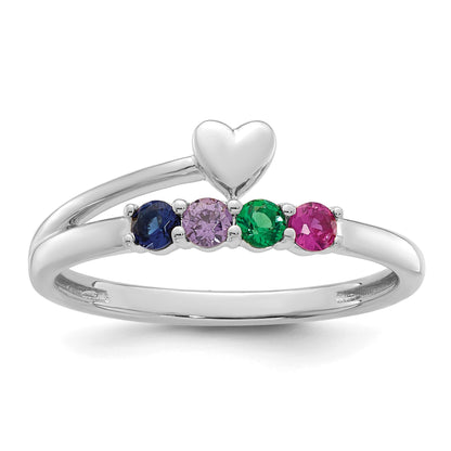 14k White Gold Heart with 4 Birthstone Mother's  Ring Mounting
