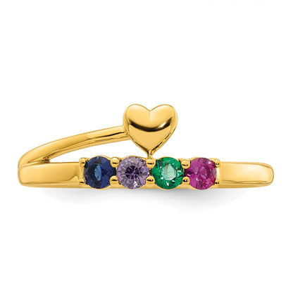 14k Heart with 4 Birthstone Mother's Ring Mounting