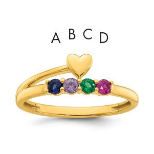 14k Heart with 4 Birthstone Mother's Ring Mounting