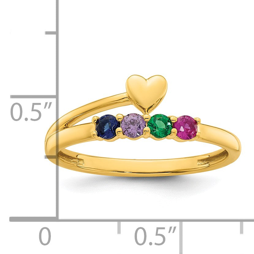14k Heart with 4 Birthstone Mother's Ring Mounting