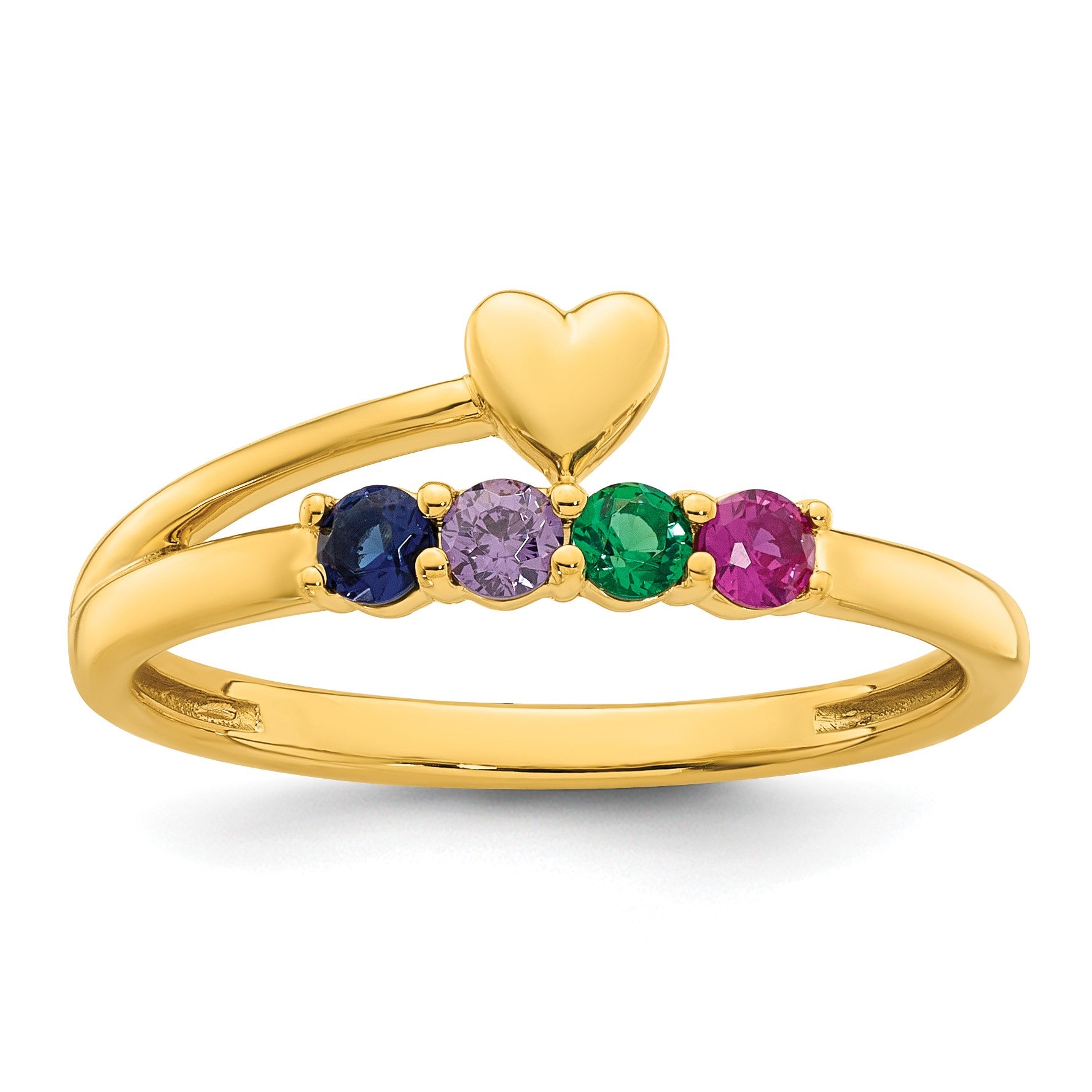 14k Heart with 4 Birthstone Mother's Ring Mounting