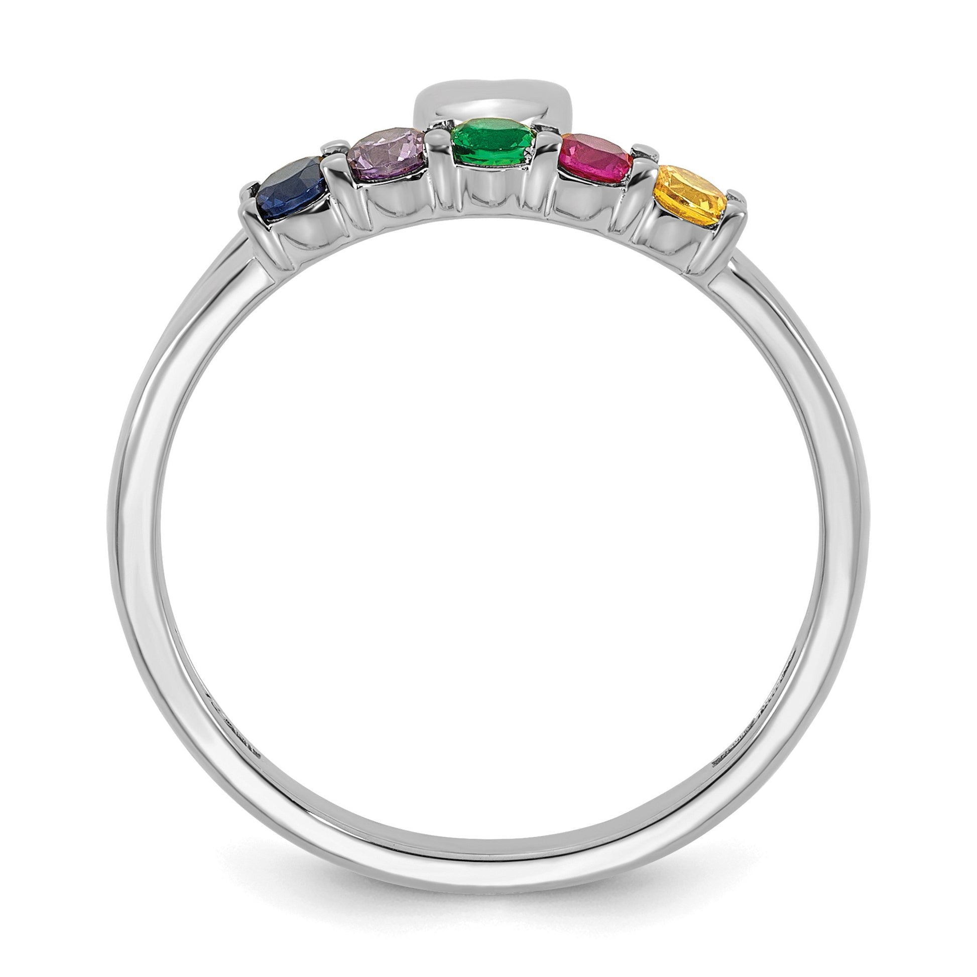 14k White Gold Heart with 5 Birthstone Mother's  Ring Mounting