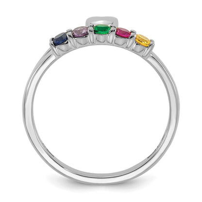 14k White Gold Heart with 5 Birthstone Mother's  Ring Mounting