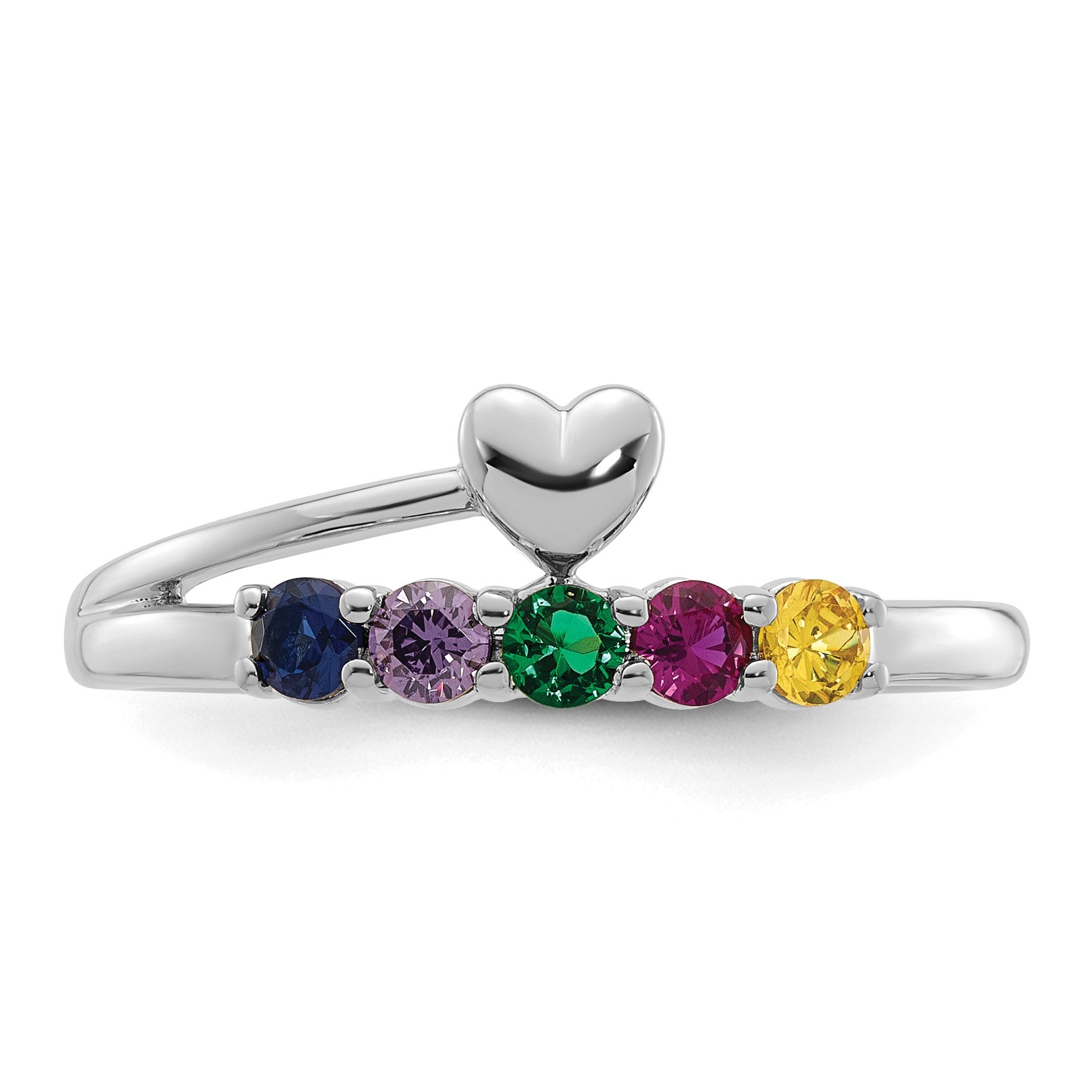 14k White Gold Heart with 5 Birthstone Mother's  Ring Mounting