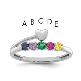 14k White Gold Heart with 5 Birthstone Mother's  Ring Mounting