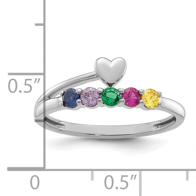 14k White Gold Heart with 5 Birthstone Mother's  Ring Mounting
