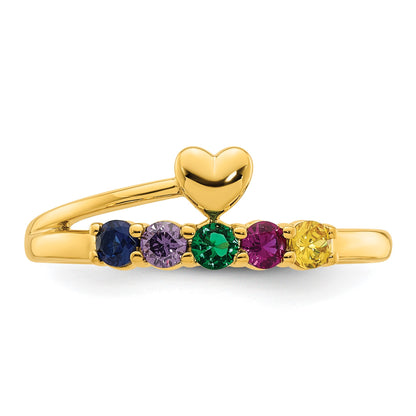 14k Heart with 5 Birthstone Mother's Ring Mounting