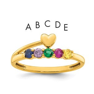 14k Heart with 5 Birthstone Mother's Ring Mounting