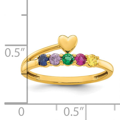14k Heart with 5 Birthstone Mother's Ring Mounting