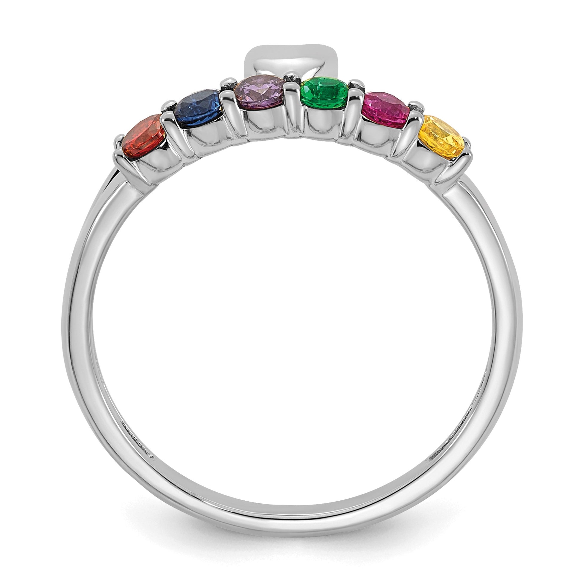 14k White Gold Heart with 6 Birthstone Mother's  Ring Mounting