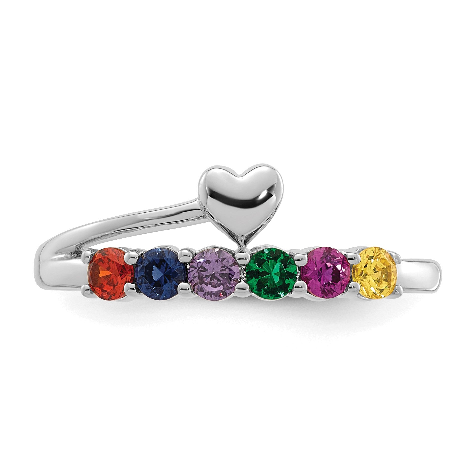 14k White Gold Heart with 6 Birthstone Mother's  Ring Mounting