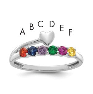 14k White Gold Heart with 6 Birthstone Mother's  Ring Mounting