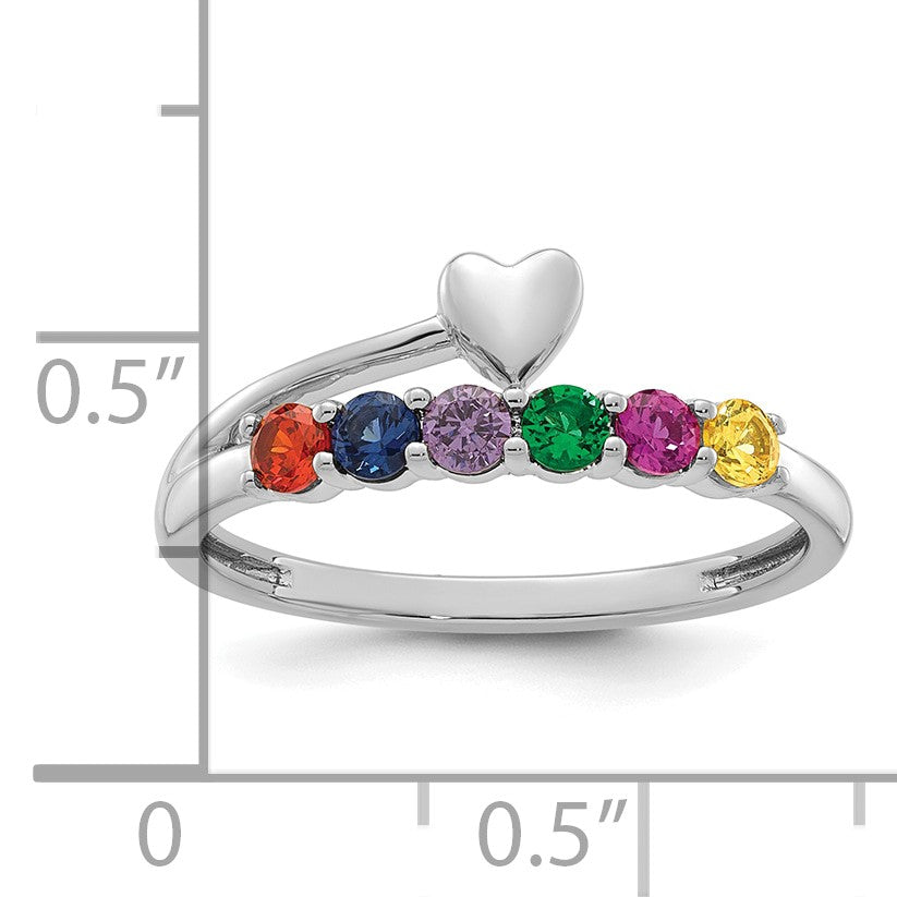 14k White Gold Heart with 6 Birthstone Mother's  Ring Mounting