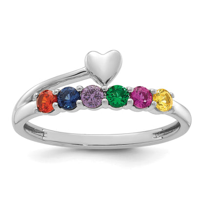 14k White Gold Heart with 6 Birthstone Mother's  Ring Mounting