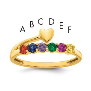 14k Heart with 6 Birthstone Mother's Ring Mounting