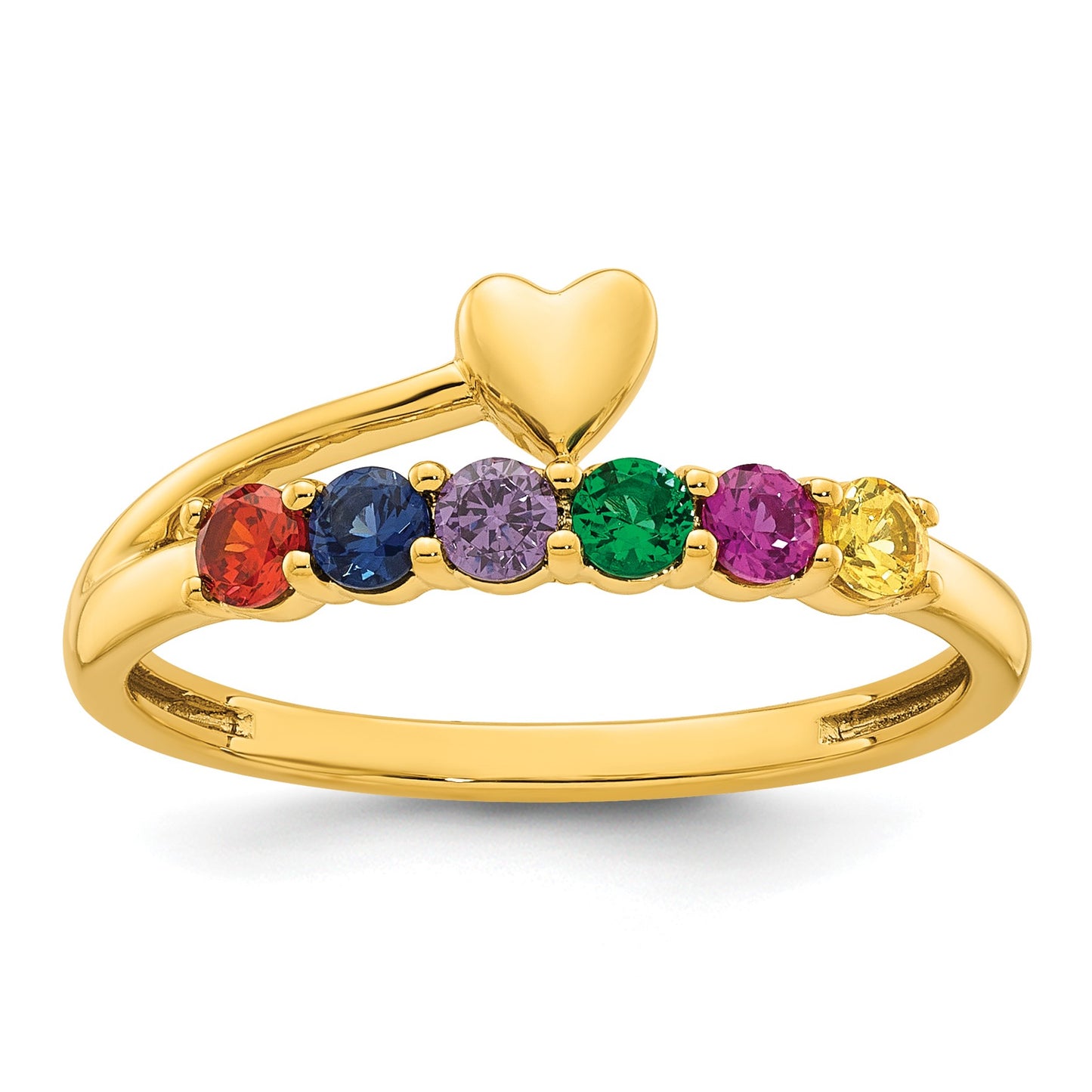 14k Heart with 6 Birthstone Mother's Ring Mounting