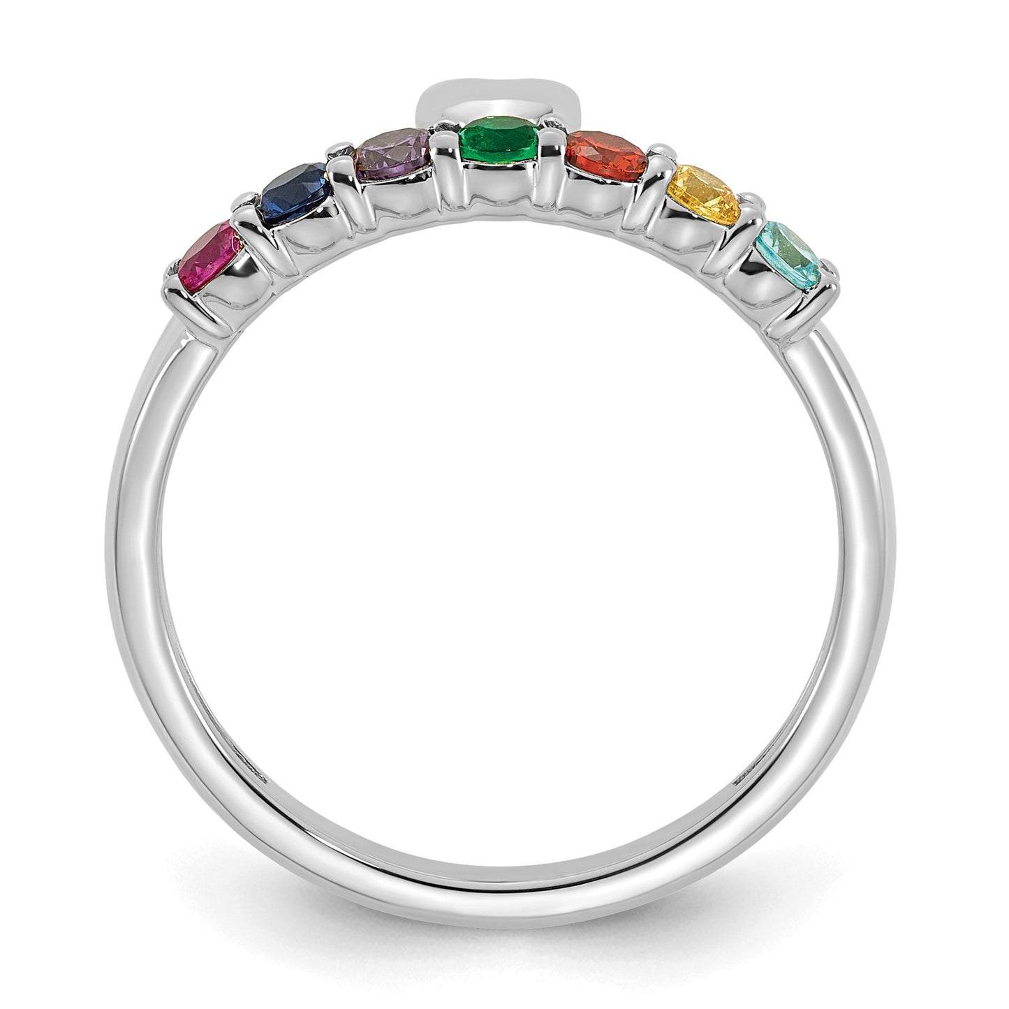 14k White Gold Heart with 7 Birthstone Mother's  Ring Mounting