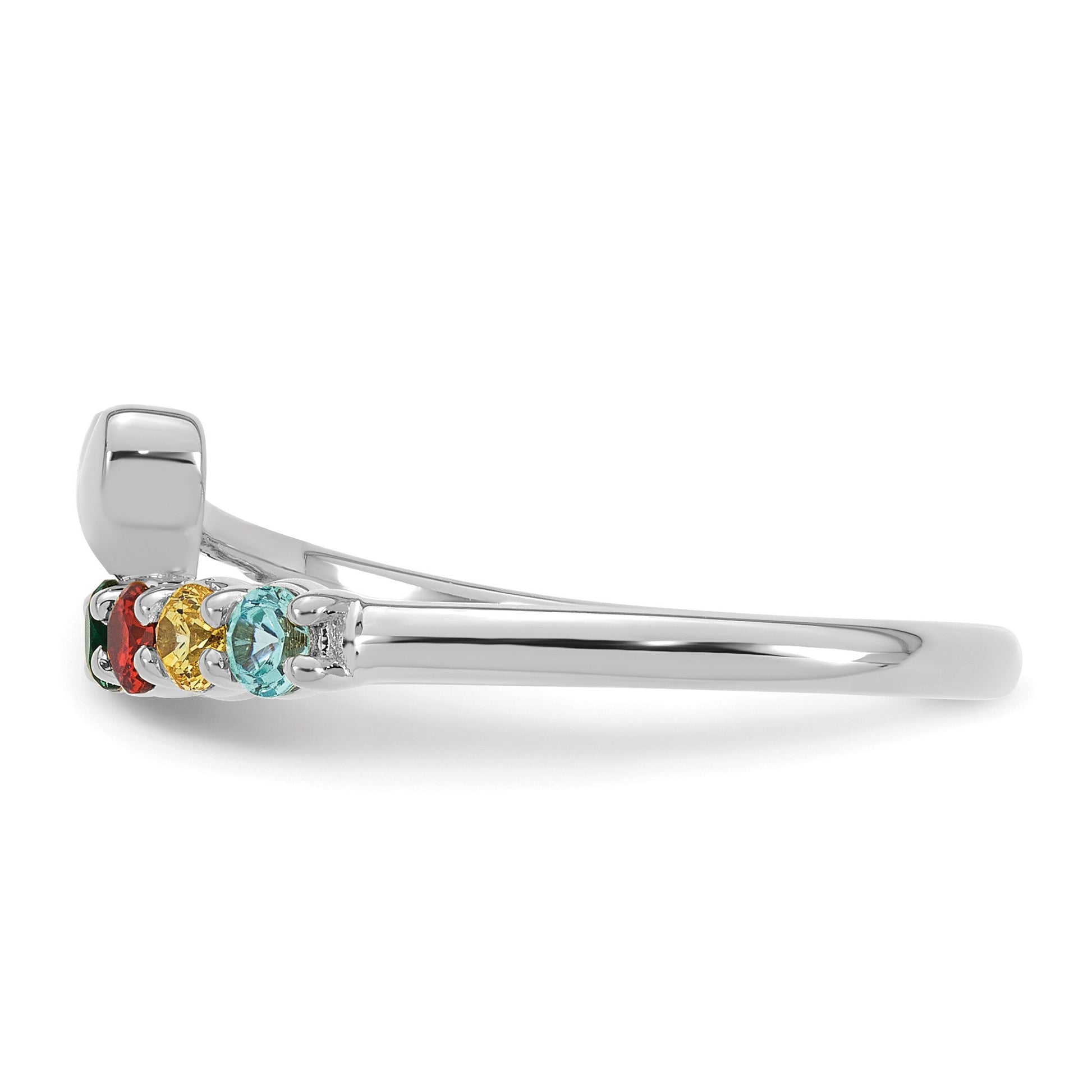 14k White Gold Heart with 7 Birthstone Mother's  Ring Mounting