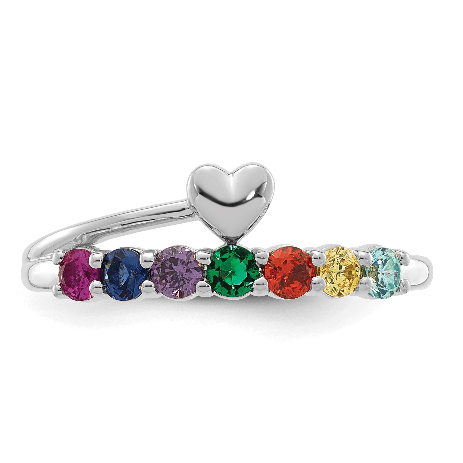 14k White Gold Heart with 7 Birthstone Mother's  Ring Mounting