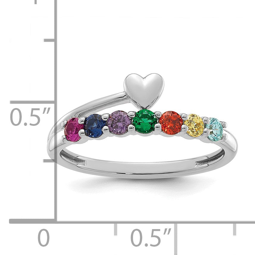 14k White Gold Heart with 7 Birthstone Mother's  Ring Mounting