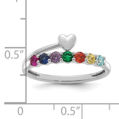 14k White Gold Heart with 7 Birthstone Mother's  Ring Mounting