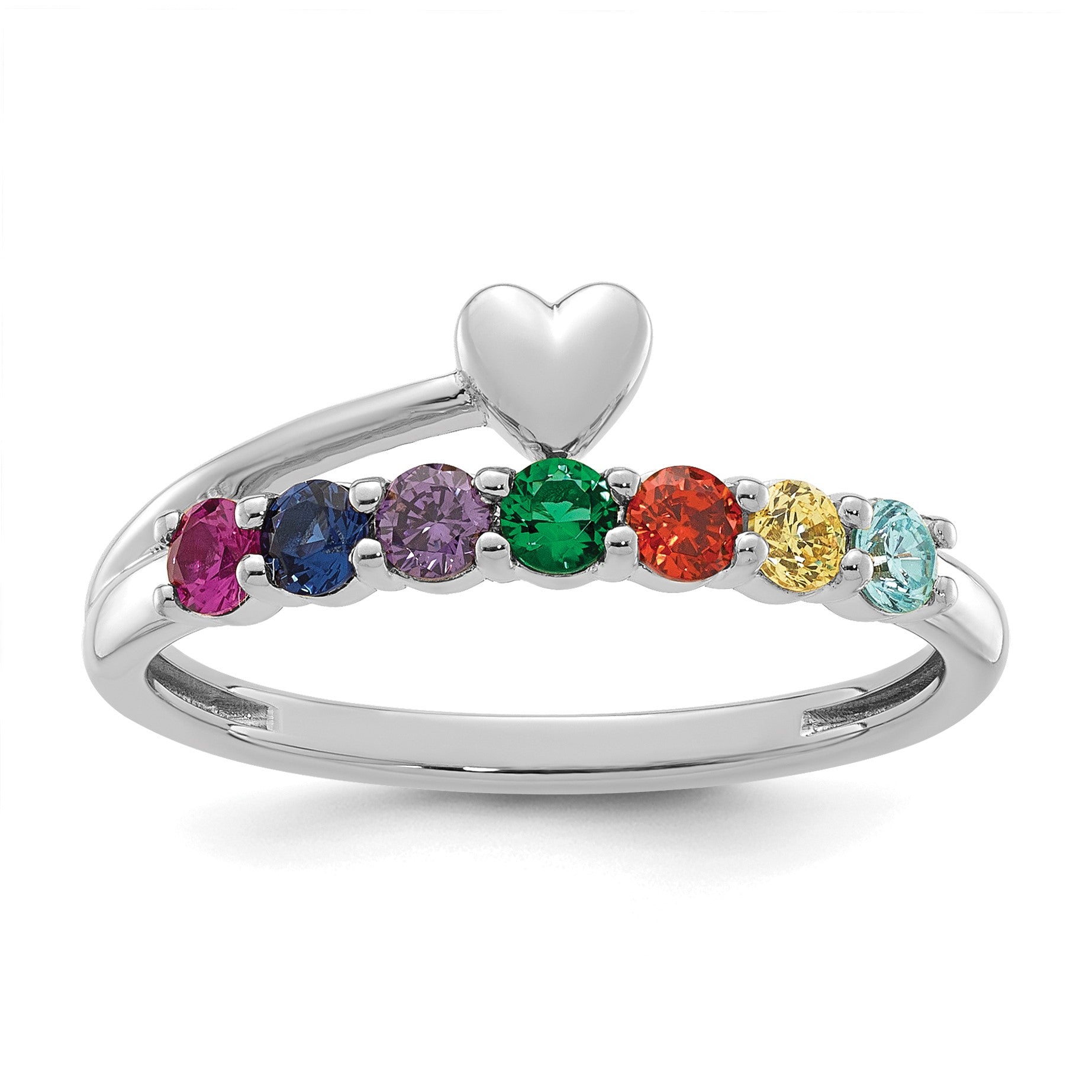 14k White Gold Heart with 7 Birthstone Mother's  Ring Mounting