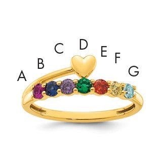 14k Heart with 7 Birthstone Mother's Ring Mounting