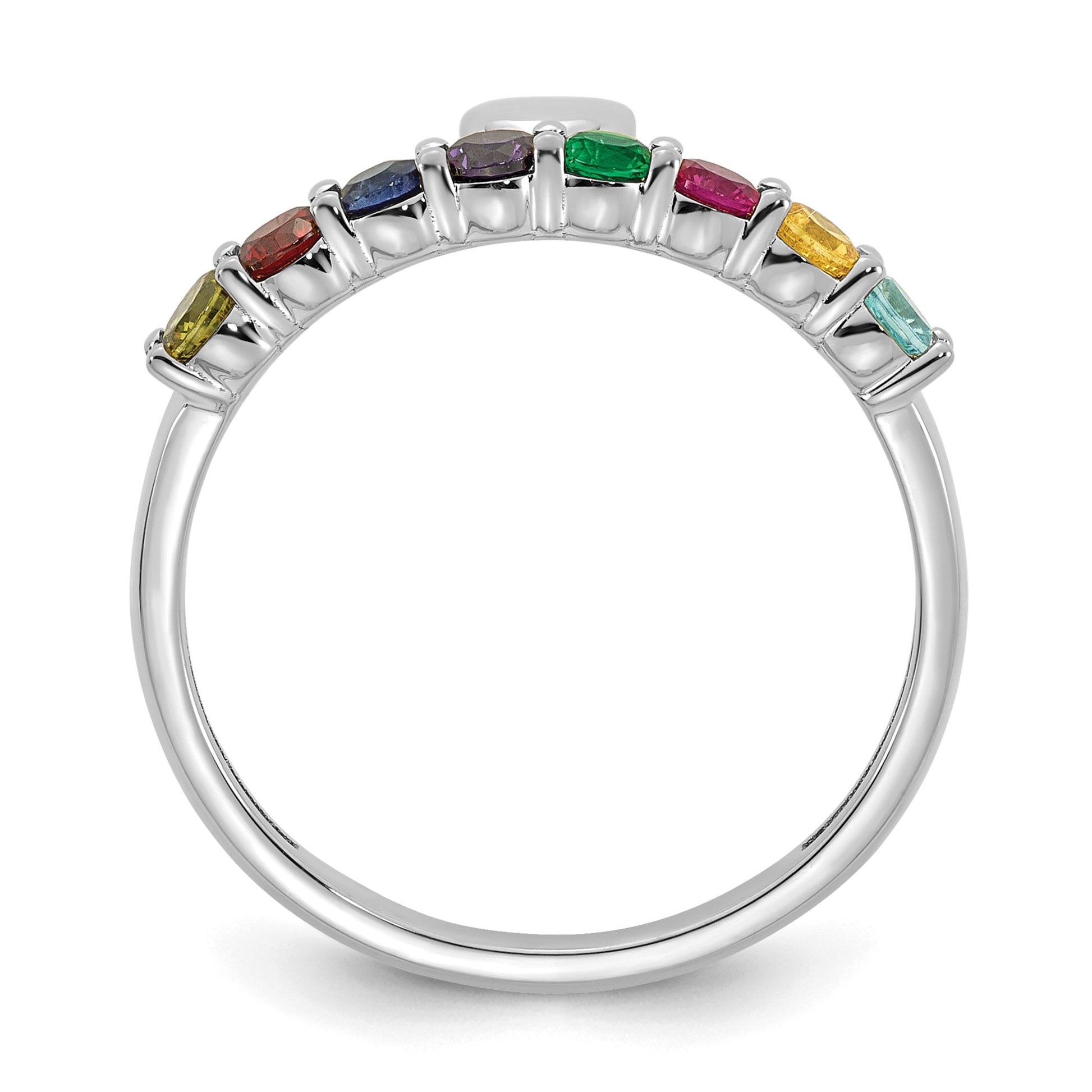 14k White Gold Heart with 8 Birthstone Mother's  Ring Mounting