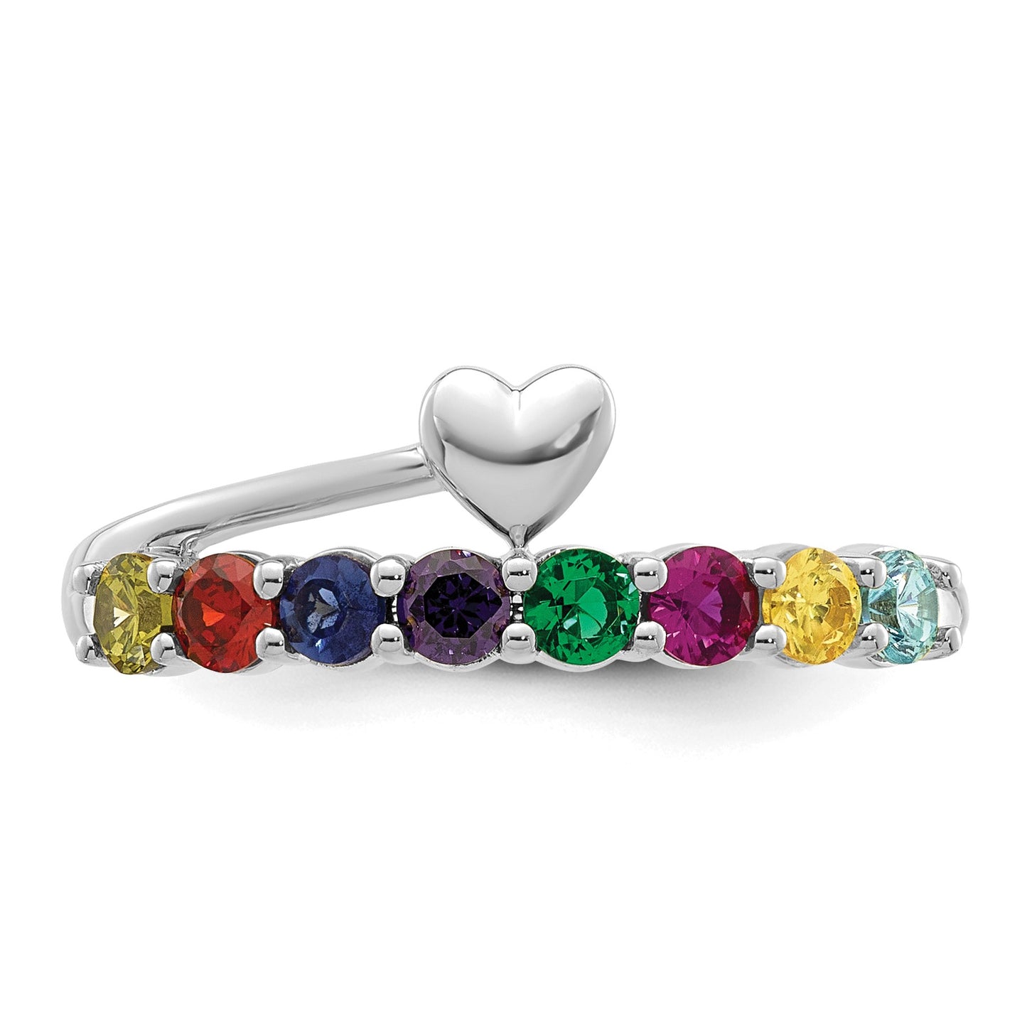 14k White Gold Heart with 8 Birthstone Mother's  Ring Mounting