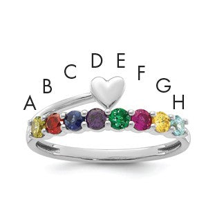 14k White Gold Heart with 8 Birthstone Mother's  Ring Mounting
