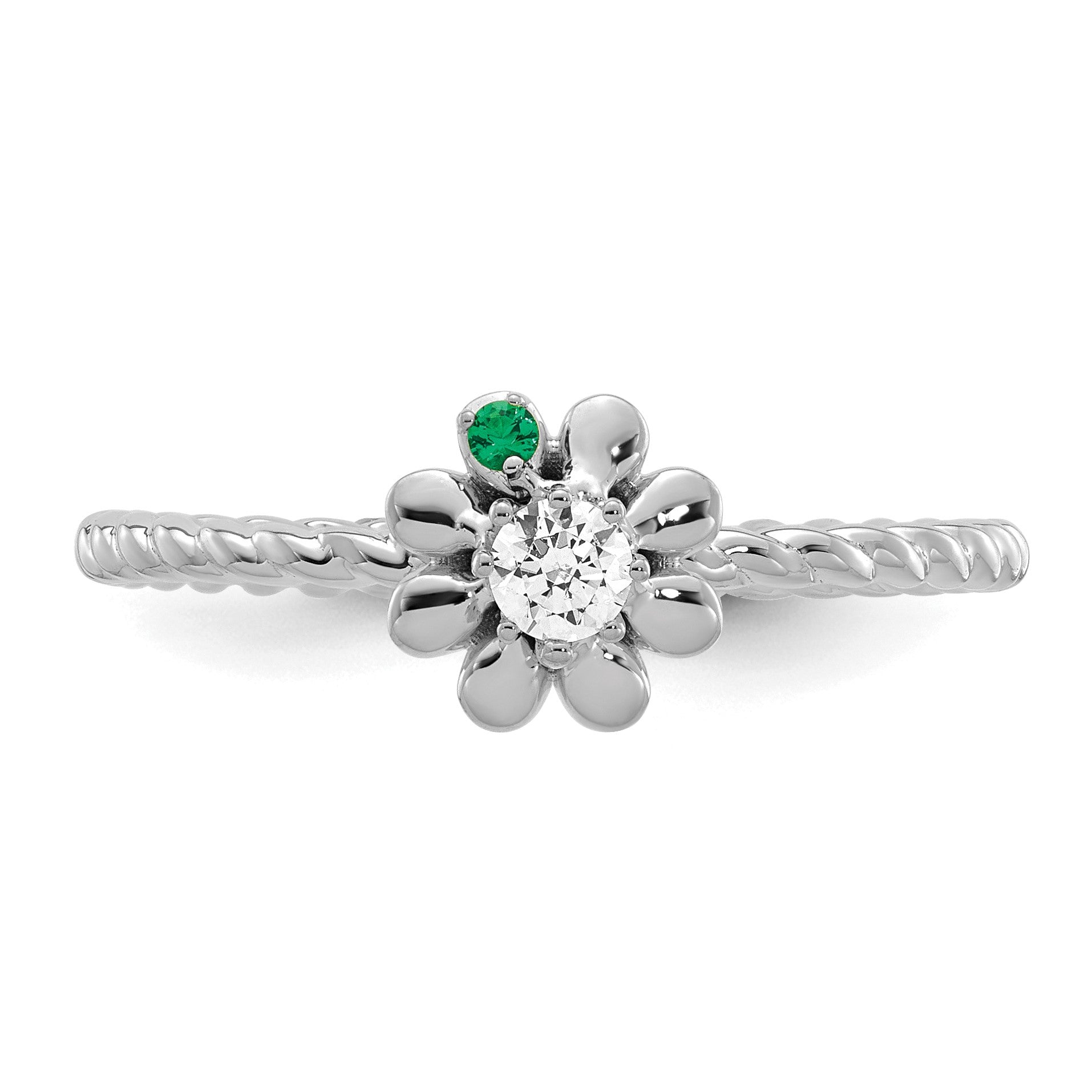 14k WG 1 Birthstone Flower w/ Diamond Mother's Ring Mounting