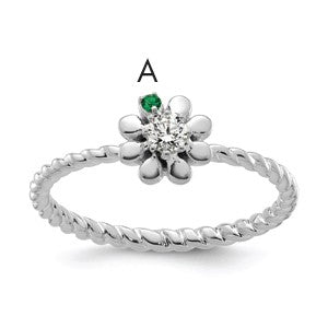 14k WG 1 Birthstone Flower w/ Diamond Mother's Ring Mounting