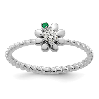 14k WG 1 Birthstone Flower w/ Diamond Mother's Ring Mounting