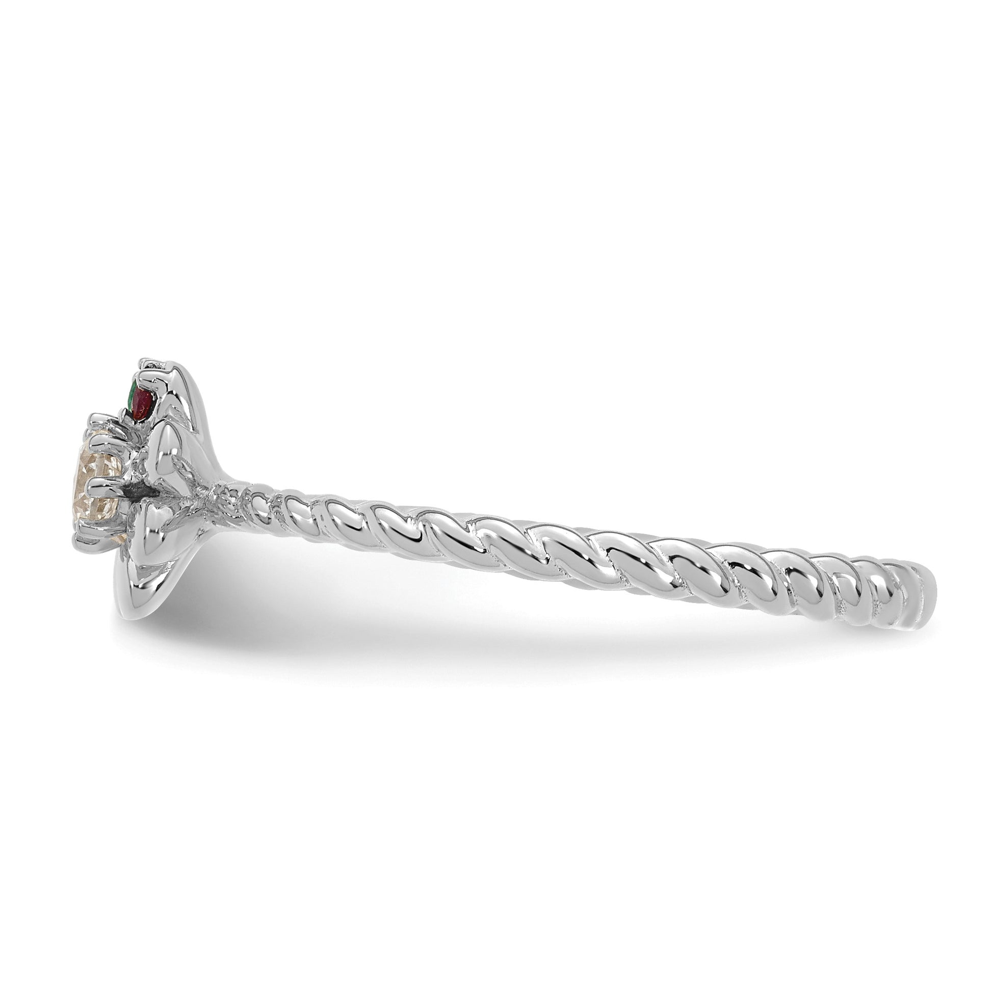 14k WG 2 Birthstone Flower w/ Diamond Mother's Ring Mounting