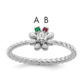 14k WG 2 Birthstone Flower w/ Diamond Mother's Ring Mounting