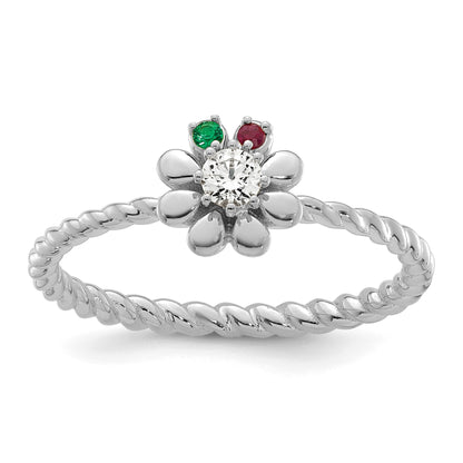 14k WG 2 Birthstone Flower w/ Diamond Mother's Ring Mounting