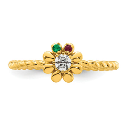 14k 2 Birthstone Flower with Diamond Mother's Ring Mounting