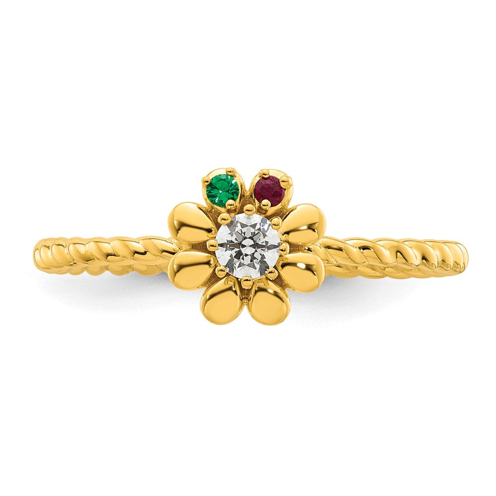 14k 2 Birthstone Flower with Diamond Mother's Ring Semi-mount