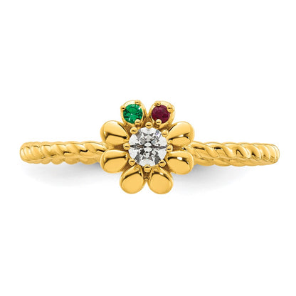 14k 2 Birthstone Flower with Diamond Mother's Ring Semi-mount