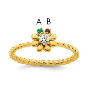 14k 2 Birthstone Flower with Diamond Mother's Ring Mounting