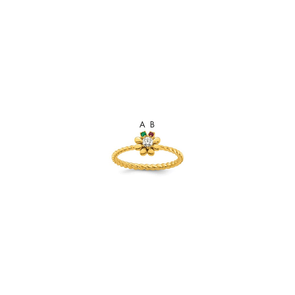 14k 2 Birthstone Flower with Diamond Mother's Ring Semi-mount