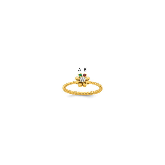 14k 2 Birthstone Flower with Diamond Mother's Ring Semi-mount